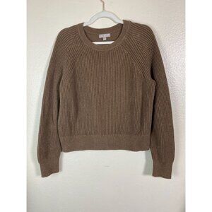 J.Crew Women's Brown Cotton fisherman Sweater Size Large Ribbed Knit Minimalist